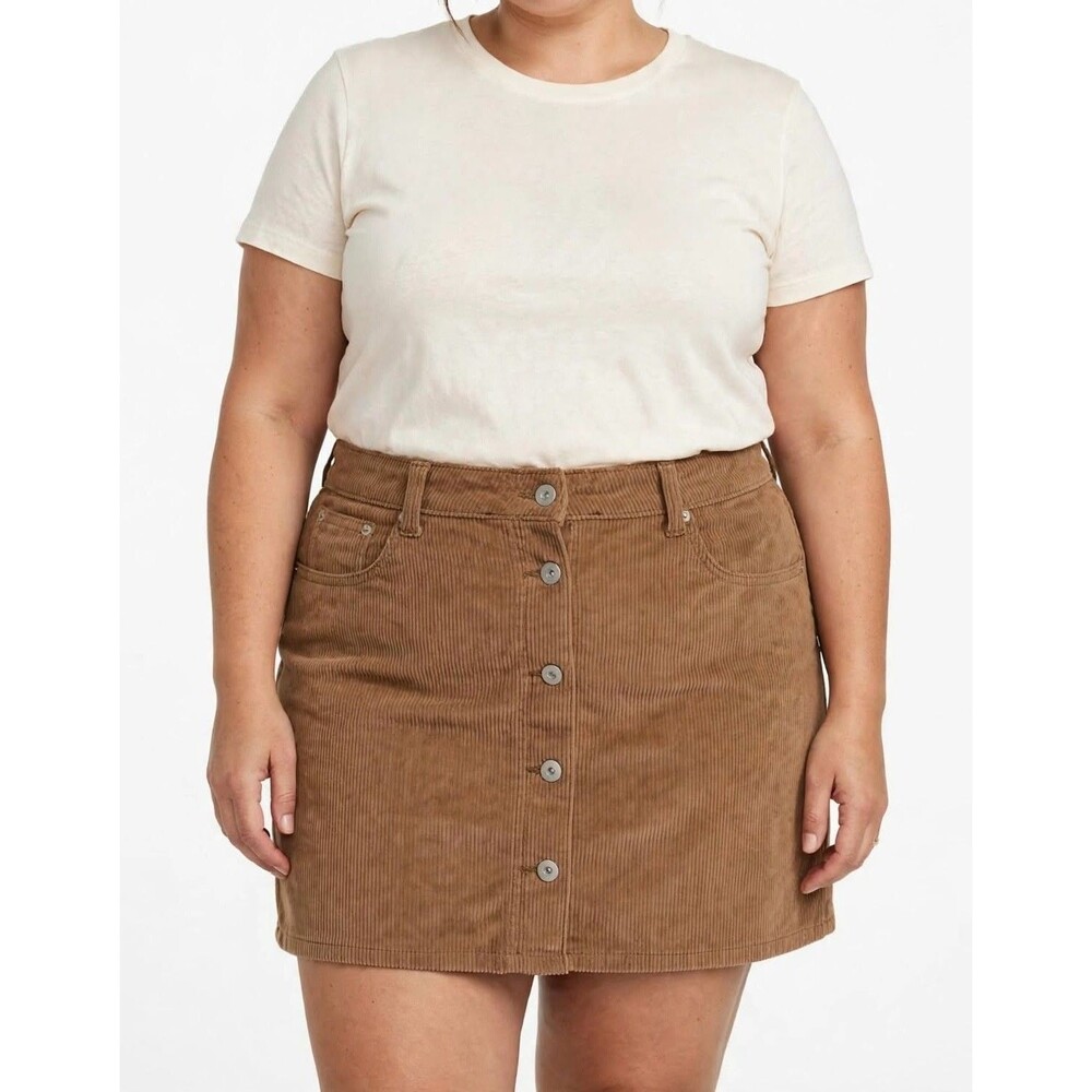 No Boundaries Brown Corduroy Button-Front Mini Skirt Size 13 Juniors 90s Style